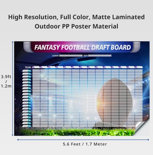 Blue Fantasy Football Draft Board Kit 2026 - XL 6x4 ft, 500+ Stickers, 14 Teams, 20 Rounds, Vinyl