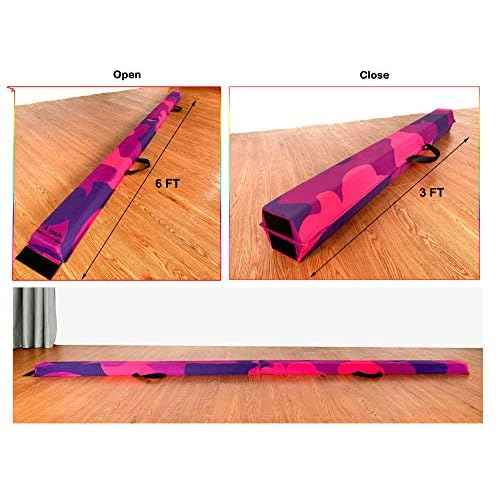 MARFULA 6 FT / 8 FT / 9 FT Folding Gymnastics Beam Foam Balance Floor Beam - Extra Firm - Suede Cover - Anti Slip Bottom with Carry Bag for Kids/Adults Home Use