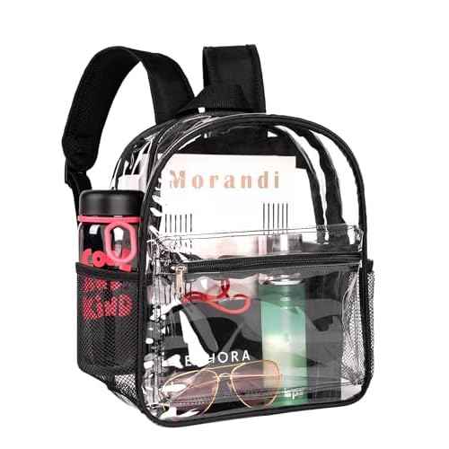ZENPUNK Clear Backpack for Stadium Approved 12¡¿12¡¿6, See Through Bag, PVC Transparent Backpack for Festival Sport Event Concerts (BLK)