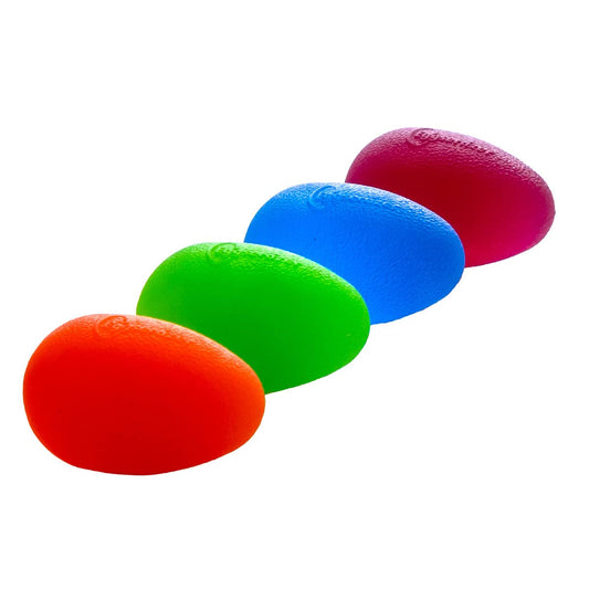 Eggsercizer Hand Exerciser 4Piece Set with Levels of Resistance 1 Each Orange XSoft Green Soft Blue Medium Purple Firm Perfect Tools for Hand Therapy and Grip Strengthening