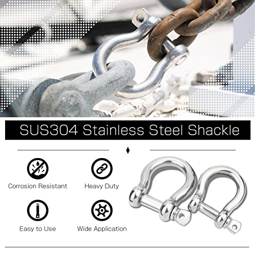 Heavy Duty Stainless Steel Chain Shackle 8pcs M5 (350lbs) Marine Load Pin & Bow Shackles