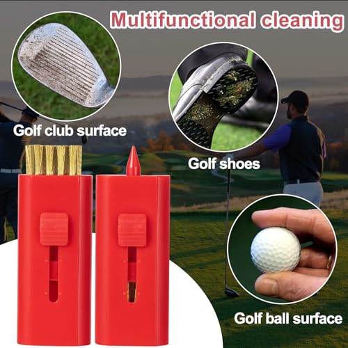 Retractable Golf Club Cleaner Brush Set - Red, 4 Pack Portable Groove & Putter Brush