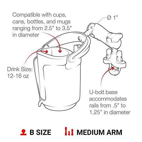 RAM Mounts Level Cup 16oz Drink Holder with Handlebar U-Bolt Base RAM-B-132RU with Medium Arm for Motorcycle, ATV/UTV, Bike