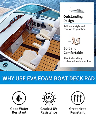 Boat Flooring EVA Foam Mat Brown with Black Seam Lines 96"L x 16.8"W - 11.2 sq ft