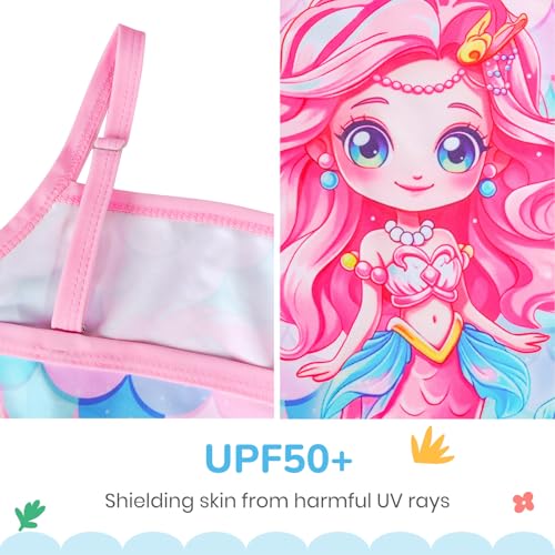 Girls Rash Guard Set Long Sleeve Swimsuit Tankini Bathing Suit 3 Pieces - 9-10 Years Mermaid Style