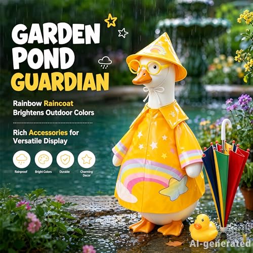 Raincoat Porch Goose Outfit Set with Hat & Accessories for 23" Statue - Yellow Rainbow Pattern