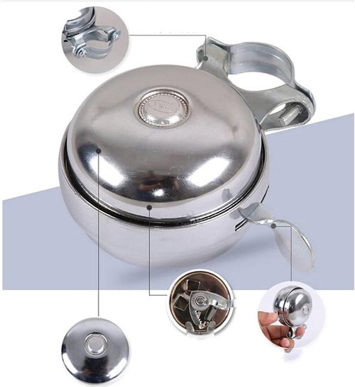 Cool Chrome Rotary Double-Sided Metal Classic Vintage Bike Bell Road Mountain Tricycle Retro Bicycle Handlebar Bell Safety Cycling Loud Ring Accessories Horn Crisp Clear Sound Alarm