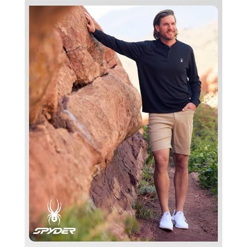 Spyder Mens Henley Shirt - Lightweight Quick Dry Moisture Wicking Long Sleeve Athletic Performance Shirts for Men