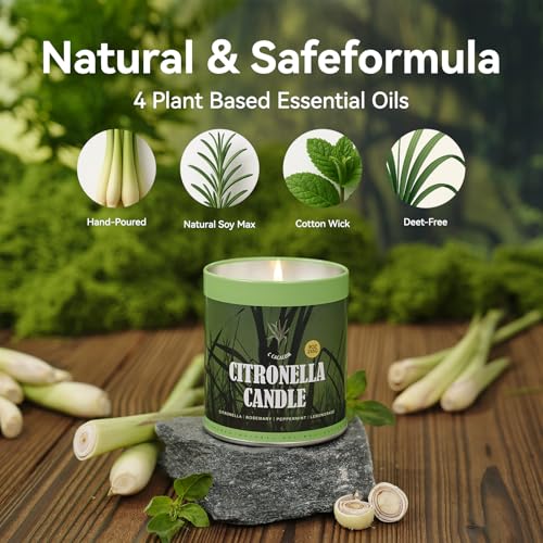 Outdoor Citronella Candle Set 4 Pack - 9oz Mosquito Repellent with Essential Oils