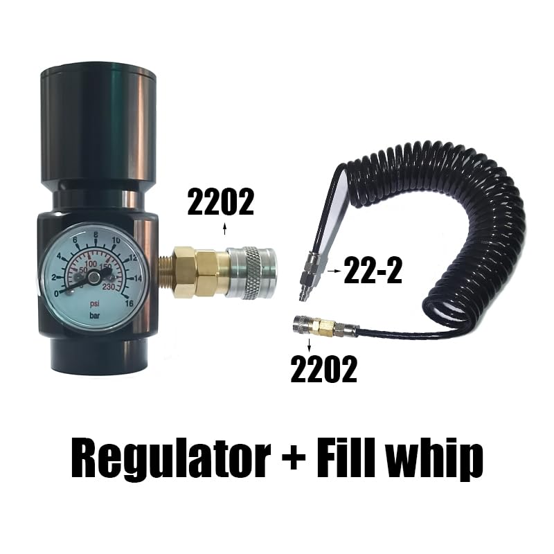 Aopkeo CO2 Low Pressure Regulator Adjustable Output 0-150psi Max Input 2000psi for Paintball Airsoft PCP Diving G1/2 Tanks (Regulator with Fill Whip)