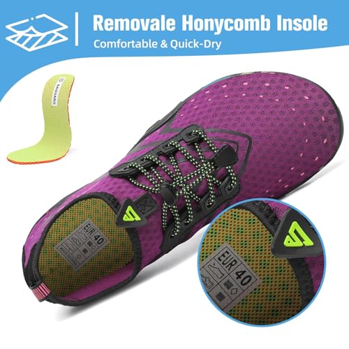 Water Shoes for Men Women - Quick-Dry Barefoot Swim Shoes - Purple, Spandex, 8 Women / 6.5 Men