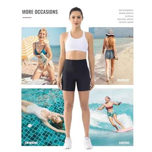 Cosmolle Women's 5" High Waisted Swim Board Shorts with Pockets Quick Dry UPF 50+ Beach Shorts with Liner