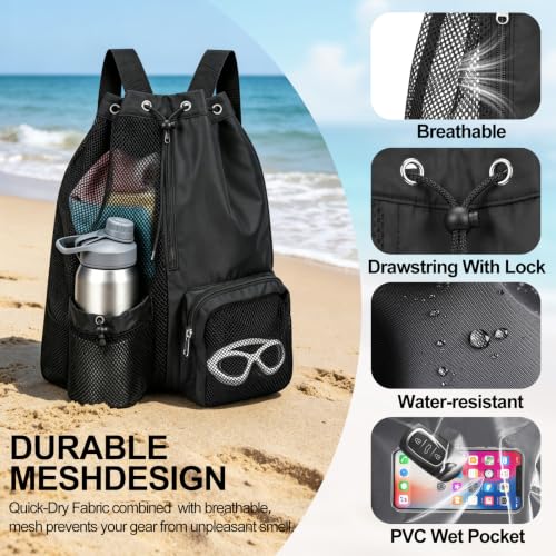 Mesh Swim Bag with Wet-Dry Separation for Pool and Beach