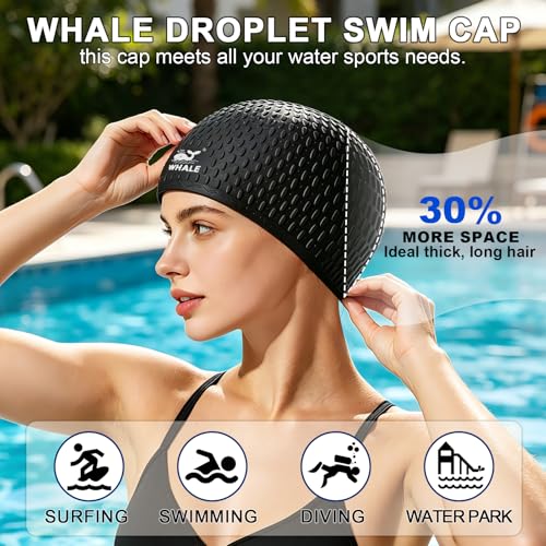 Extra Large Swim Cap for Long Hair & Curly Hair with Waterproof Ear Design - Black