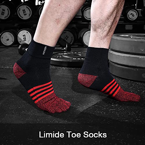 Men's Cotton Toe Socks 5-Finger Compression Crew No Show Athletic Socks - 4 Pairs (Size 7-11) Classic Stripe-02