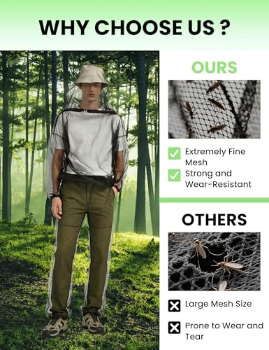Mosquito Suit for Adults - Mesh Bug Proof Jacket & Pants Set, Large, Black - Insect Protection Clothing