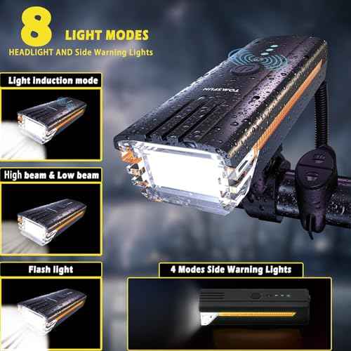 Ultra Bright USB-C Rechargeable Bike Lights with Electronic Horn, Bike Headlights with High Beam Low Beam, 4 Light Mode Bike Lights for Night Riding Easy to Install Road Bike Light