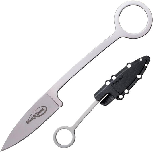 Cold Steel Bird & Trout 2.25" Compact Lightweight Durable Japanese AUS8A Stainless Steel Fixed Blade Drop Point Outdoor Hunting Tactical One-Piece Neck Knife w/Resistant Secure-Ex Sheath