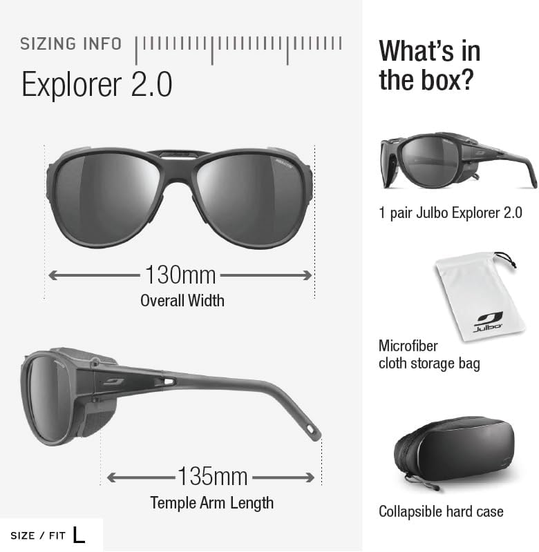 Julbo Explorer 2 Glacier Sunglasses for Men & Women w/Removable Side Shields for Hiking, Ski, Lifestyle - 100% UV Protection