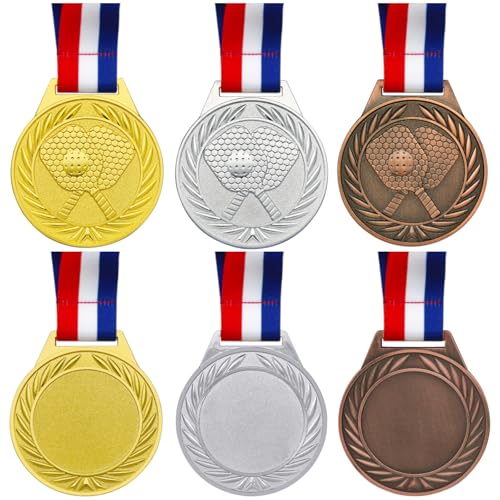 3 Pcs Pickleball Medals Set - Gold, Silver, Bronze Metal Awards with Ribbons