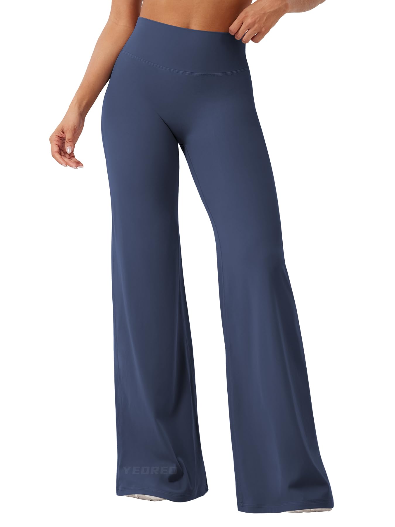 YEOREO Workout Leggings Womens No Front Seam Straight Leggings 35" High Waist Buttery Eddiy Gym Yoga Pants Navy Blue M