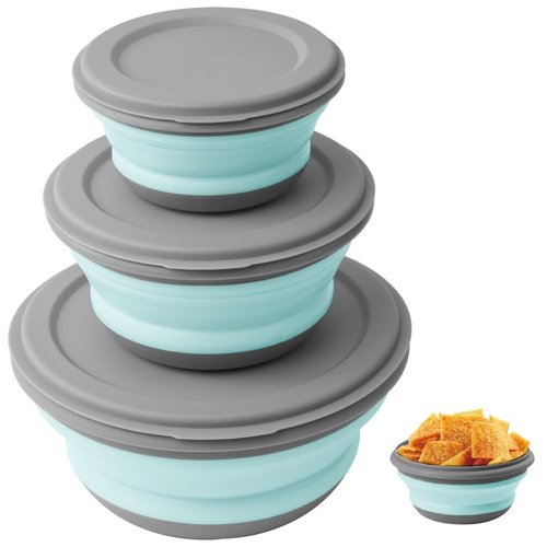 flintronic 3Pcs Collapsible Camping Bowl Sets, Portable Silicone Bowl with Lid, Folding Bowl, Portable Salad Bowl, Folding Lunch Box for Camping, Hiking, Kitchen, Green