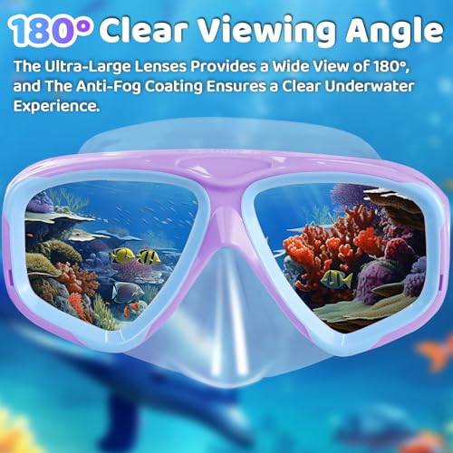 Kids Swim Goggles with Nose Cover - Purple Blue Dual-Lens, No Leak, Soft Fabric Strap