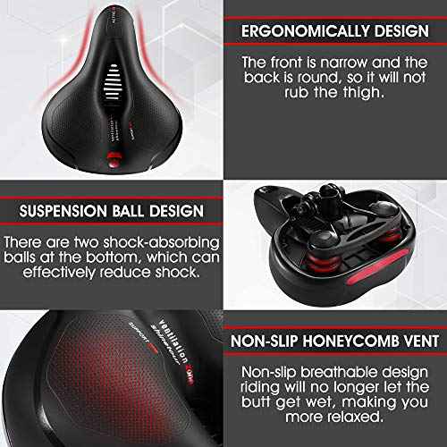 Comfortable Seat Cushion for Men Women with Dual Shock Absorbing Ball Memory Foam Waterproof Wide Bicycle Saddle Fit for Road Bikes