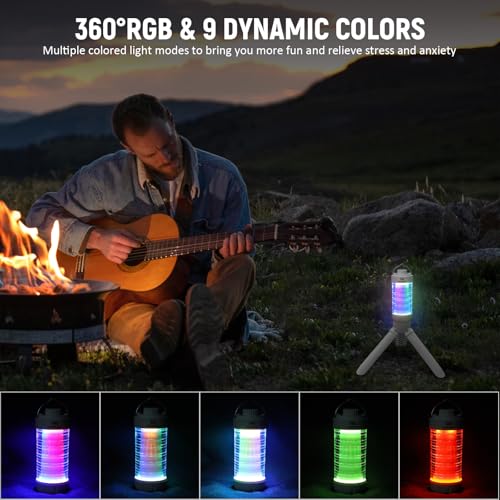 Rechargeable Camping Lantern with RGB Atmosphere Light and Waterproof Design - White