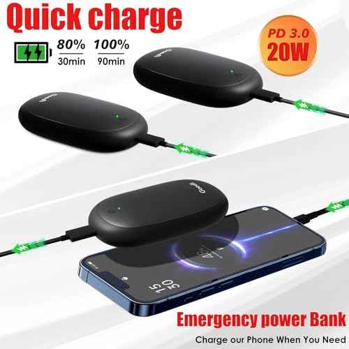 AI Hand Warmers Rechargeable 2 Pack, 12000mAh Electric Hand Warmers, AI Smart Chips 20Hrs Long Safe Heat, PD 3.0 20W, Portable Pocket Heater Gifts for Christmas, Outdoor