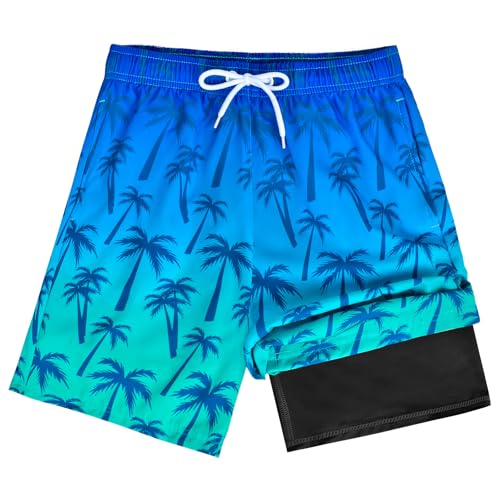 OlyPegic Boys Swim Trunks with Boxer Brief Liner Compression Boy Bathing Suit Quick Dry Beach Swimsuit Toddler Swim Shorts