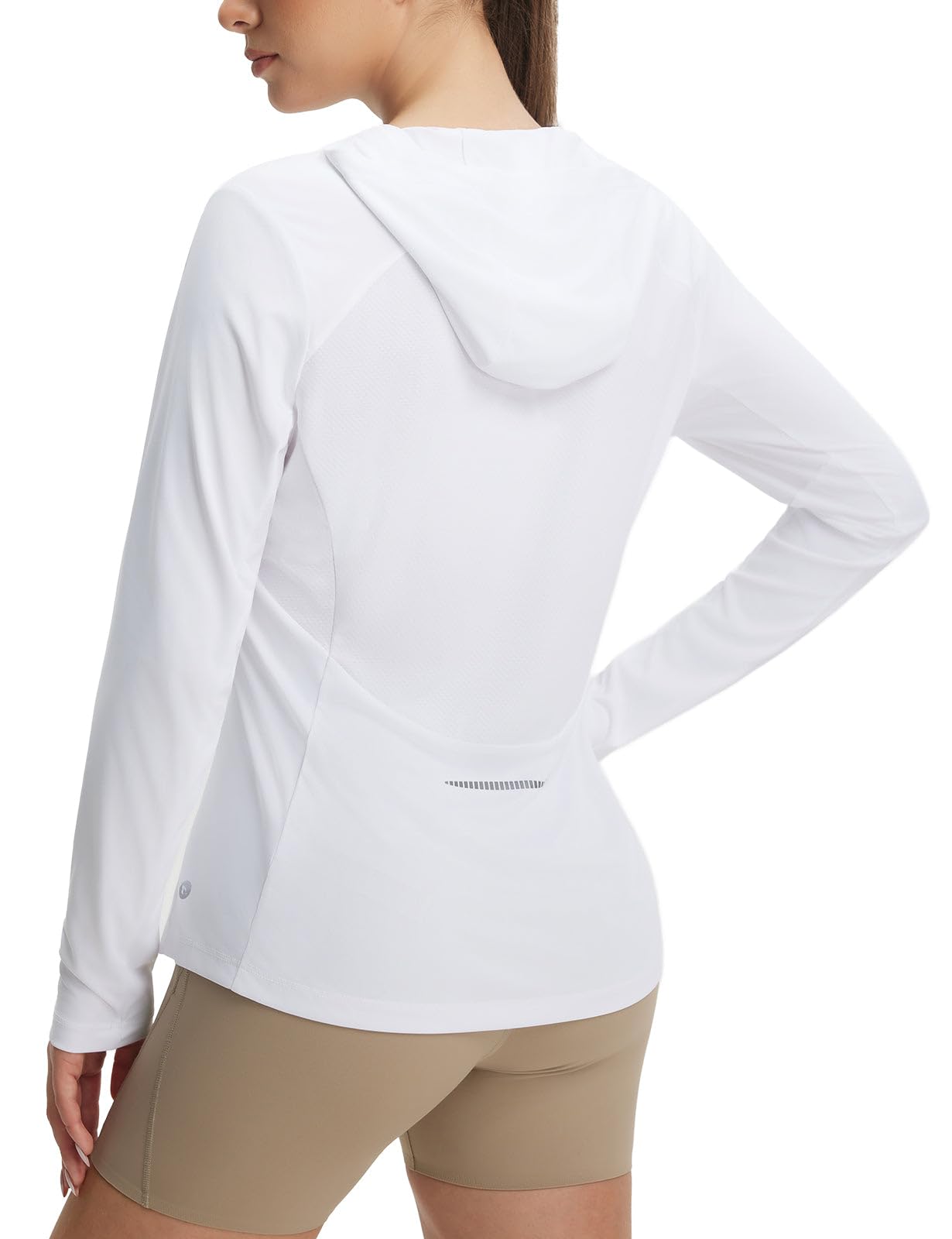 baleaf Women's Sun Shirts UPF 50+ UV Shirt Mesh Back Lightweight Long Sleeve Tops Breathable SPF Hoodie for Hiking White M