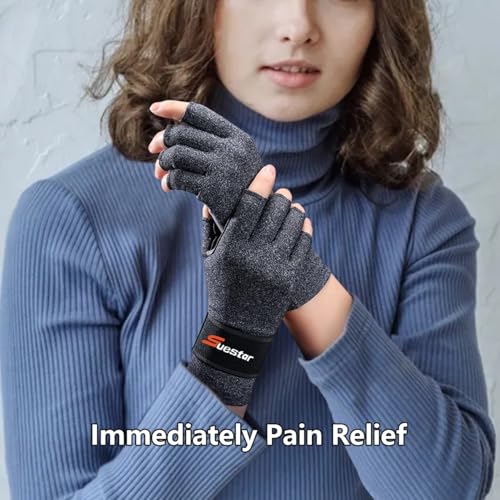SueStar Full-Hand Compression Arthritis Gloves with Extra Wrist Support, Compression Gloves Women with Silicone Grip& Easy Pull Loop for Carpal Tunnel Pain, Rheumatoid Arthritis, Swelling Edema Relief
