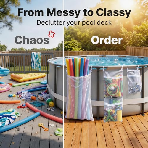 White Mesh Pool Storage Bags Set - 4 Pieces for Pool Toys & Floats