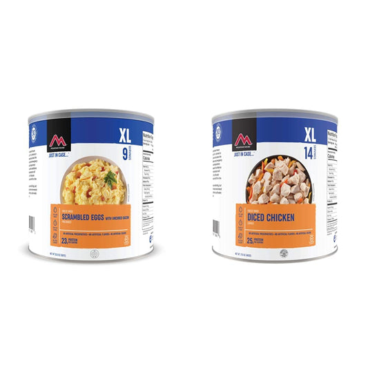 Mountain House Scrambled Eggs with Bacon + Cooked Diced Chicken | Freeze Dried Survival & Emergency Food | #10 Cans | Gluten-Free