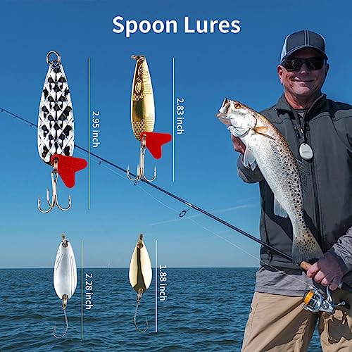 Fishing Lures Kit for Freshwater & Saltwater - 78 Pcs Tackle Box with Spoon & Worms - Variation 70