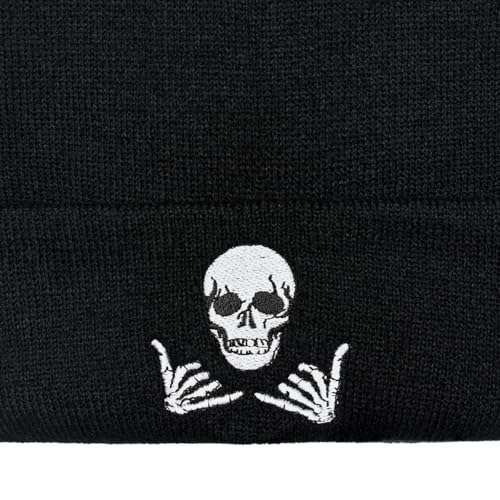 Winter Embroidered Skeleton Beanie Hat Skull Cap for Men Women - Black & White