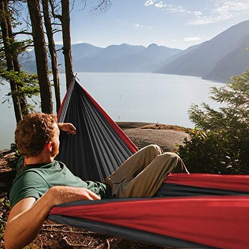 Neolite Double Camping Hammock - Lightweight Portable Nylon Parachute Hammock for Backpacking, Travel, Beach, Yard. Hammock Straps & Steel Carabiners Included (Orange/Blue)