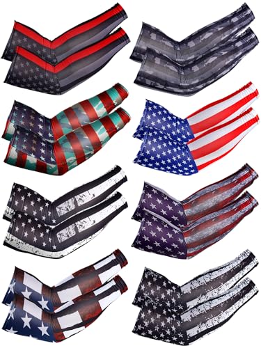 Medium Arm Sleeves for Men Women UV Sun Protection 8 Pairs - Patriotic Style