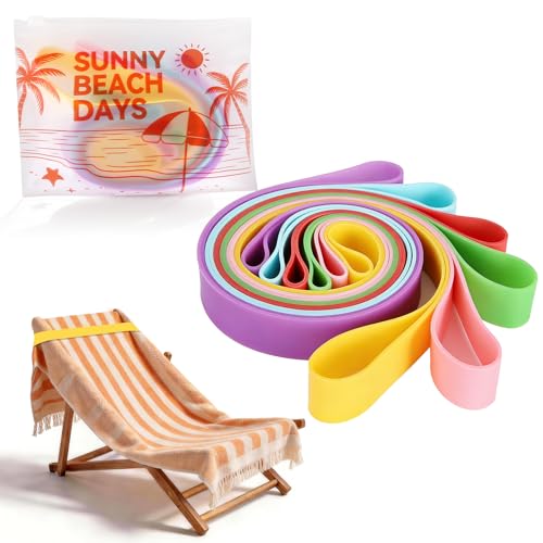 Heavy Duty Beach Towel Clips - 6 Pack Towel Bands for Beach Chairs & Outdoor Loungers