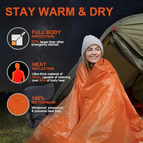 Emergency Blankets for Survival 3 Pack - Orange, Extra Large & Thick