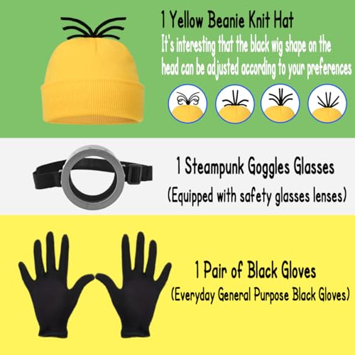 Halloween Costume Accessories Adults - Family Halloween Costumes, Goggles Glasses/Yellow Beanie/Gloves