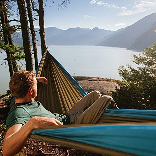 Neolite Double Camping Hammock - Lightweight Portable Nylon Parachute Hammock for Backpacking, Travel, Beach, Yard. Hammock Straps & Steel Carabiners Included (Orange/Blue)
