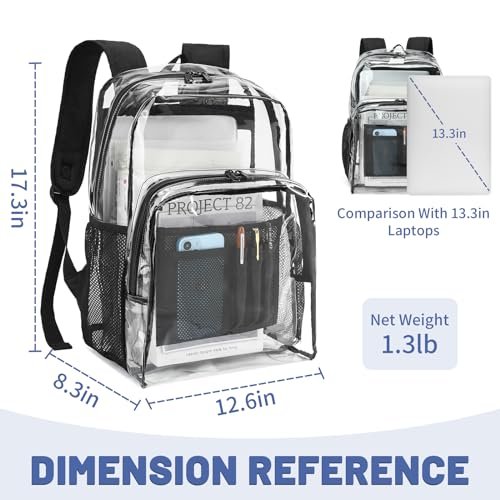 Clear Heavy Duty PVC Transparent Backpack Large Capacity for Travel & Security - Black