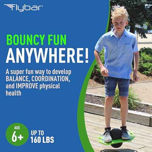 Flybar Pogo Trick Ball for Kids ? Balance Bounce Board with Anti-Slip Deck ? Pump Included - Indoor & Outdoor Toys for Boys and Girls Fun Way to Reduce Screen Time Supports up to 160 lbs ? Ages 6+