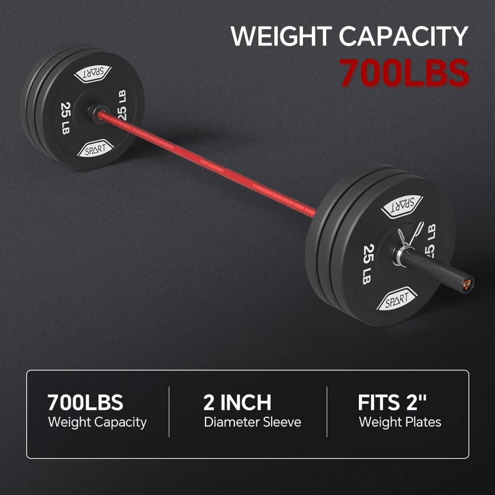 7FT Olympic Barbell Bar, Black Red Solid Olympic Bar with Bearings, 700Lbs Capacity Weight Bar for Home Gym Strength Training, Weightlifting, and Powerlifting, Weight Bar Fit for 2 Inch Olympic Plates