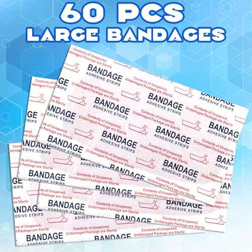 Marsui 60 Pcs Large Adhesive Bandages 2 x 3 Inch Wound Care Supplies Fabric Adhesive Strip Patch Waterproof Fabric Flexible Bandage Wrap Gauze Pads for Skin Care and Protect Wounds