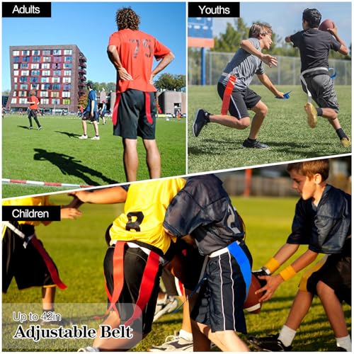 Flag Football Belts Set 10pcs with 20 Flags & Cones - Easy Tear Away Adjustable