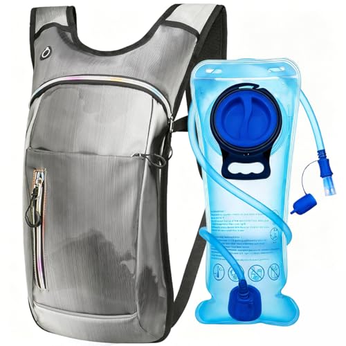 Gray Hydration Backpack with 2L Insulated Water Bladder for Raves Hiking Cycling