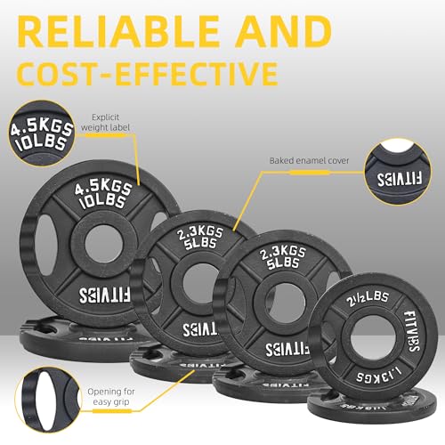 Fitvids Olympic Cast Iron 2-Inch Weight Plate for Strength Training & Weightlifting, Multiple Weights Available